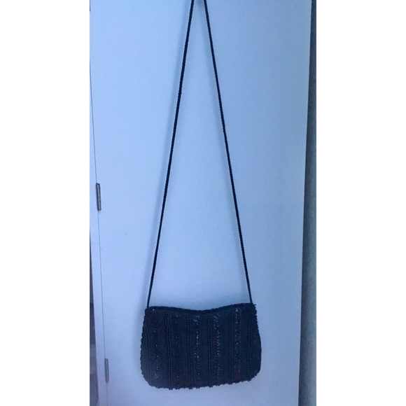 LADIES BLACK BEADED CROSSBODY EVENING BAG - Picture 2 of 4